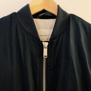 The Group by Babaton Navy Sateen Bomber Jacket